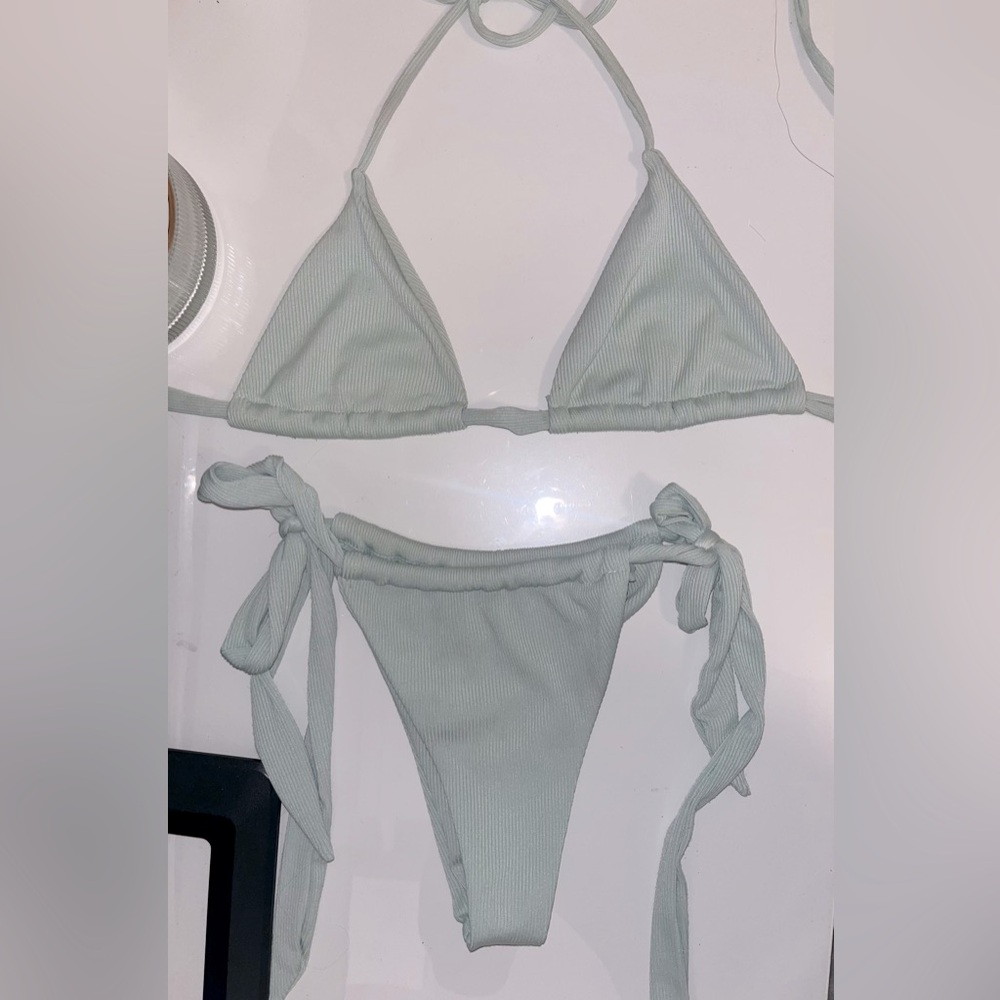 Sage green high waisted string bikini